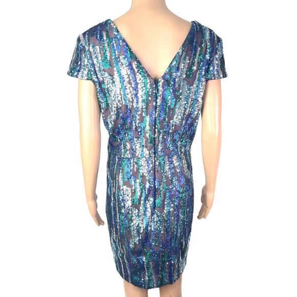 Dress the Population Zoe Sequin Blue Purple Sheath Mini Party Formal Dress - Picture 4 of 15